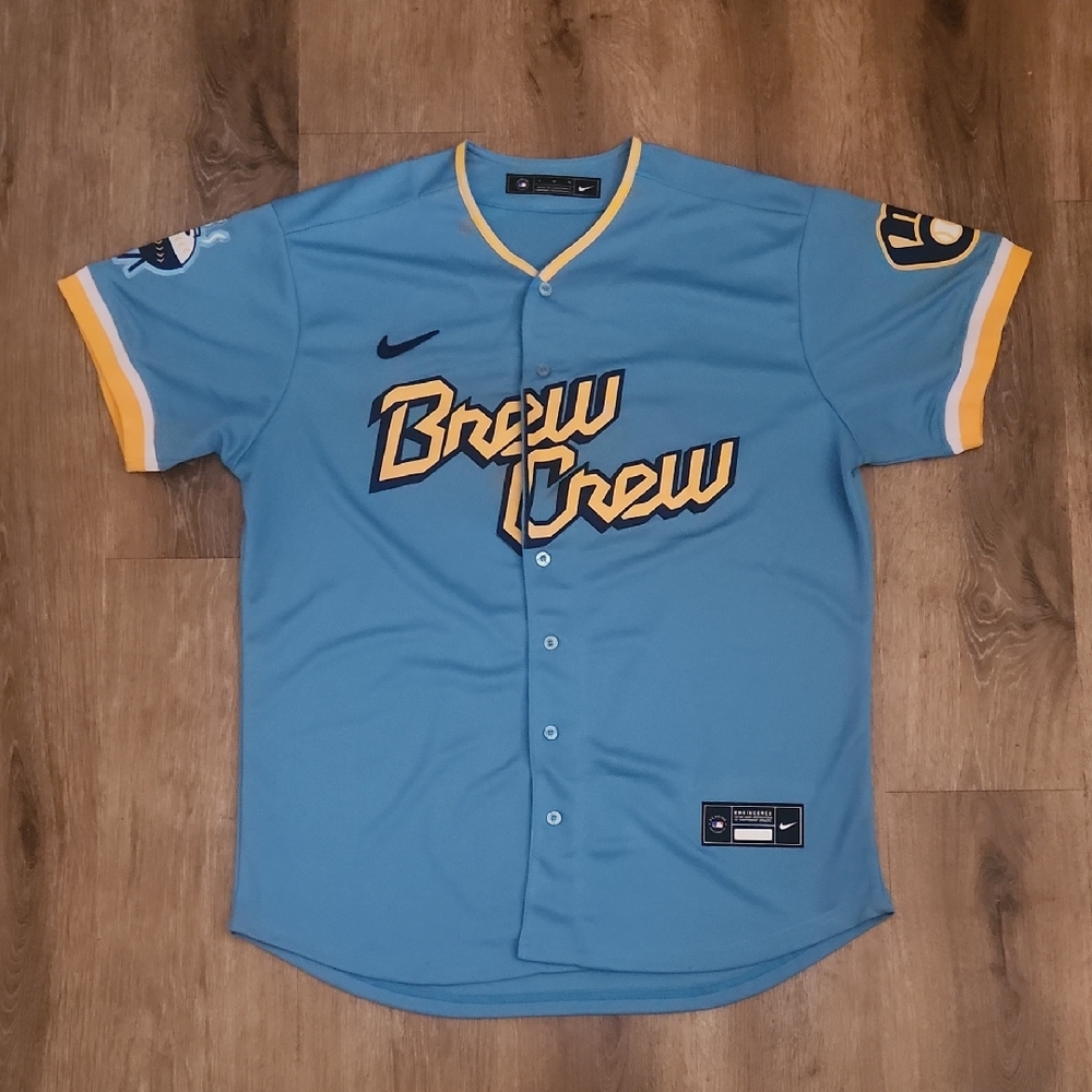 Freddy Peralta Milwaukee Brewers City Connect Mens L Large New Stitched